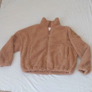 No Boundaries large brown cropped fuzzy jacket